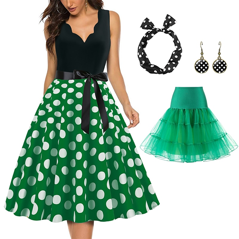 Retro Vintage 1950-es évek Grease kosztümök Rockabilly Tüll szoknya Gyűrűs szoknya A-vonalú ruha Tutu Pöttyös Fancy ruha Női Király nap buli  esti álarcosbál Felnőtt ruha Fülbevalók Fejdísz Tavasz 2025 - $16.99 –P6