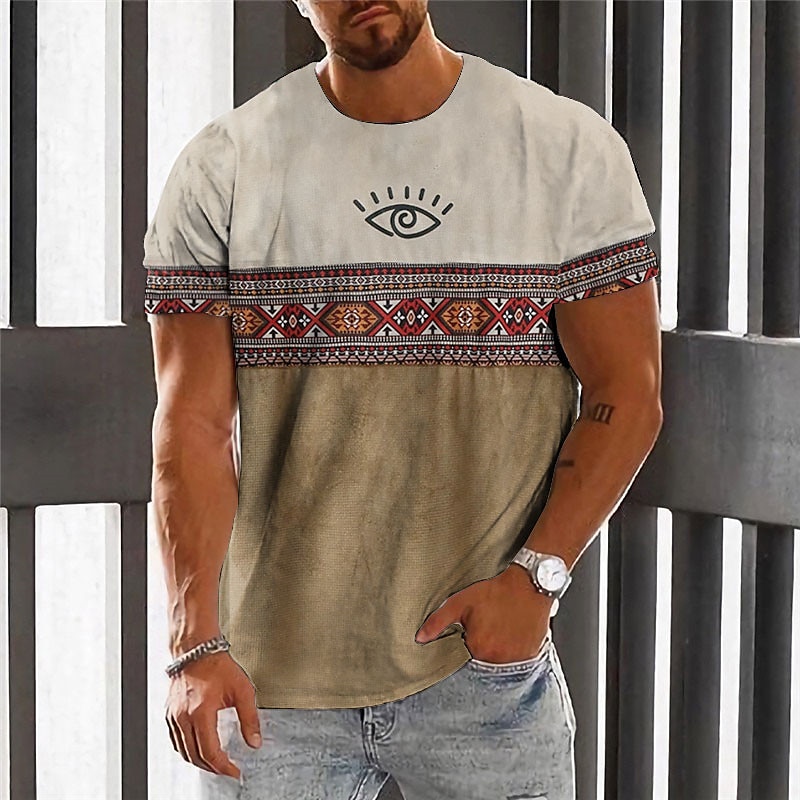 Men's Graphic Color Block Tribal T Shirt Short Sleeve T shirt 3D Print Crew Neck Shirt Fashion Designer Ethnic Outdoor Daily Sports Blue Brown Green Spring & Summer Clothing Apparel S M L XL 2XL 3XL 2025 - $17.99 –P1