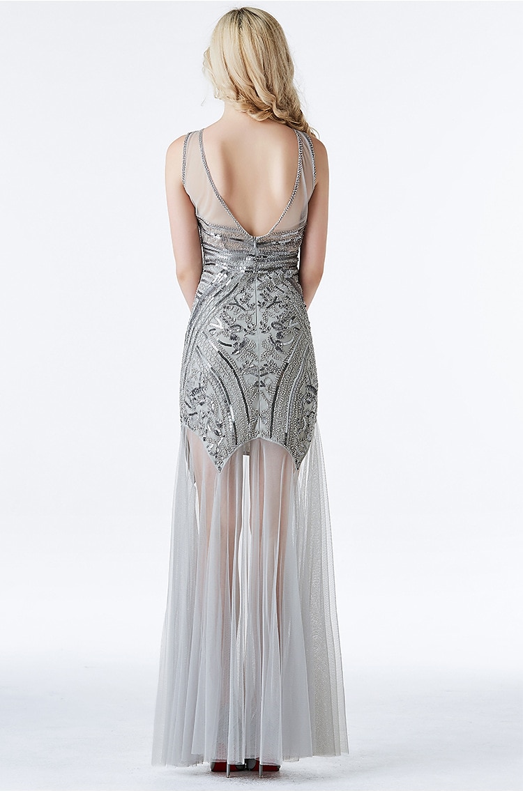 Retro vintage Roaring jaren '20 Jaren 1920 Lange Lengte Flapper jurk Cocktailjurk Jaren ‘20 flapper hoofdband Mouwloos Bruiloftsgast Pailletten Lovertje Ronde hals Dames Carnaval Valentijnsdag 2025 - $55.99 –P8