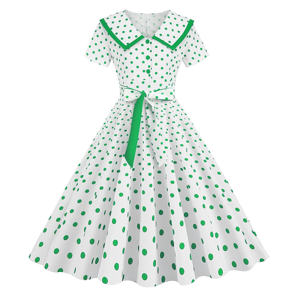 Pöttyös Retró 1950-es Egy vonalú ruha Rockabilly Swing ruha Pöttyös Női Alkalmi / Napi Lánybúcsú Felnőttek Ruha Hazatérő ruhák 2025 - GBP £18 –P18