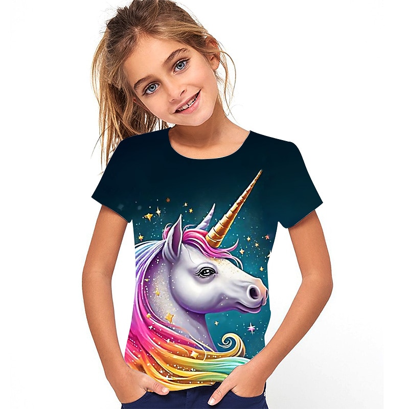 Kinderen Voor meisjes T-shirt Grafisch Buiten 3D-afdrukken Korte mouw Ronde hals Actief 7-13 jaar Zomer Meerkleurig Blozend Roze Rood 2026 - $10.99 –P9