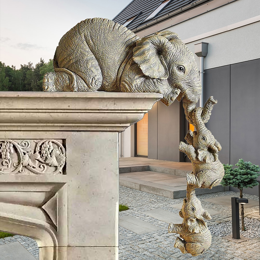 adornos de resina de elefante decoraciones de tres piezas 3 elefantes madres y dos bebés colgando en el borde de estatuas artesanales 2025 - $13.99 –P6
