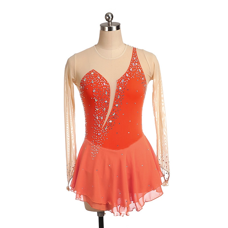 Kunstschaatsjurk Dames Voor meisjes Schaatsen Jurken Zwart Geel Roze Netstof Spandex Hoge Elasticiteit Opleiding Wedstrijd Kunstschaatskleding Kristal / Bergkristal Lange mouw Schaatsen Kunstschaatsen 2026 - $112.99 –P20