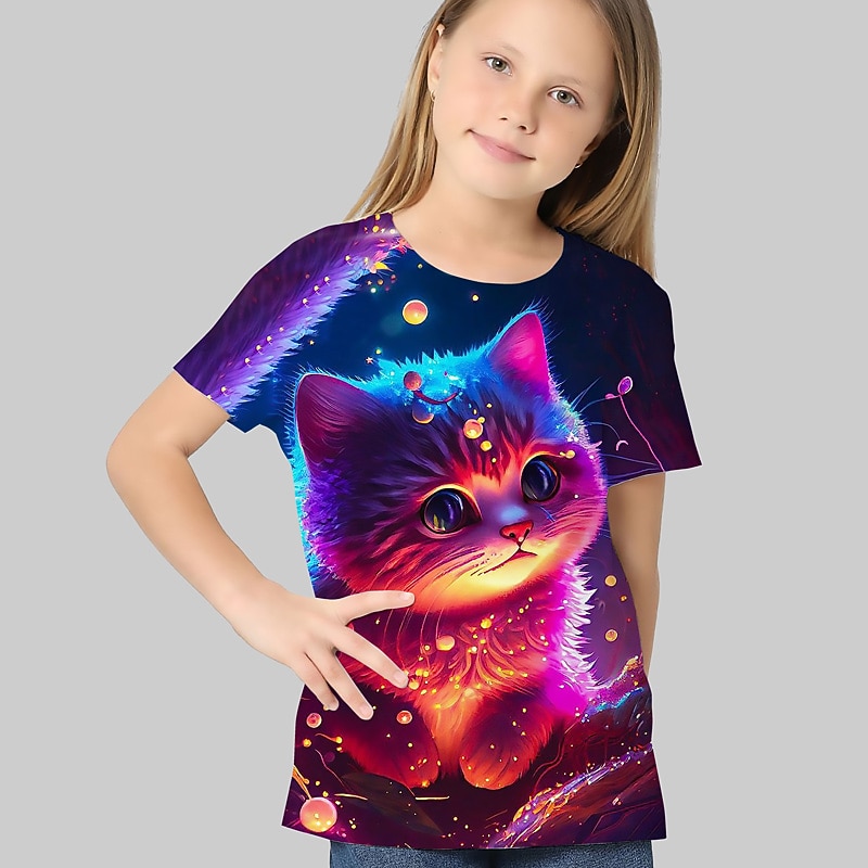 T-shirt Enfants Fille Graphic Extérieur 3D effet Manche Courte Col ras du cou Actif 7-13 ans Eté Argent Noir de 2026 ? $11.99 –P3