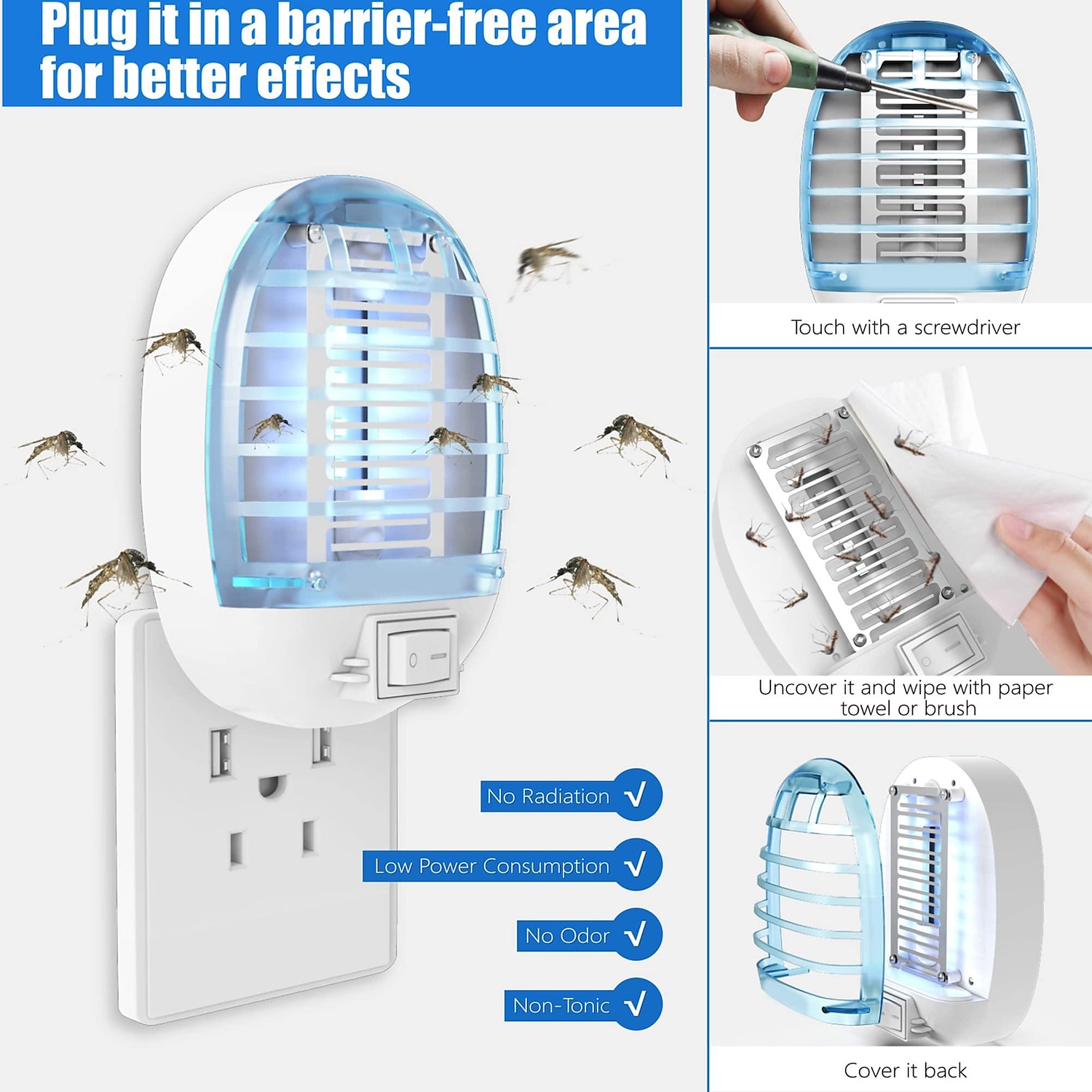 bug zapper innendørs, fluefelle for innendørs, elektronisk myggdreper mygg zapper med blått lys for stue, hjem, kjøkken, soverom, babyrom, kontor(2 pakker) 2025 - $8.49 –P5