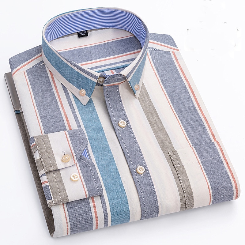 Herren Oberhemd Gestreiftes Hemd Hemd Bügelfreies Hemd Oxford Hemd Kariert / Gestreift / Chevron Hochzeit Büro & Karriere Hellblau Dunkelrot Rote Dunkelmarine Langarm Hemdkragen Ganzjährig Bekleidung 2025 - $33.99 –P1