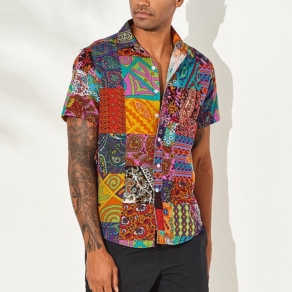 Jaren '60 Hippie Jaren '70 Blouse / overhemd Hippie Schijf Grote maten Voor heren Vrijgezellenfeest Prideparade Trots maand Volwassenen Blouse 2025 - $27.99 –P1