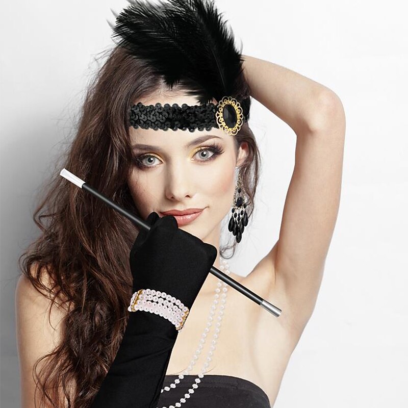 1920s Great Gatsby Headband | Black Vintage Bridal Headpiece For Costume & Wedding