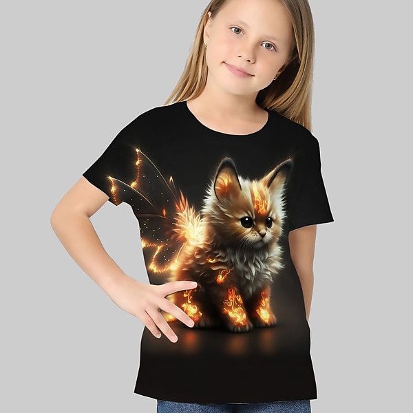 T-shirt Enfants Fille Graphic Extérieur 3D effet Manche Courte Col ras du cou Actif 7-13 ans Eté Argent Noir de 2026 ? $11.99 –P6
