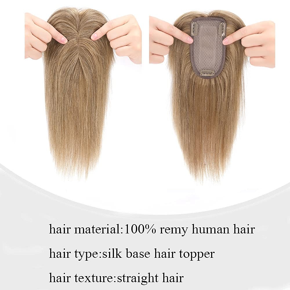 100% Human Hair Extensions 120% Density Silk Base Top Hairpiece Clip In On Hair Topper With Bangs For Women Hand-made Top Hair Piece Middle Part With Thinning Hair #27 Dark Blonde 2025 - $156.99 –P3