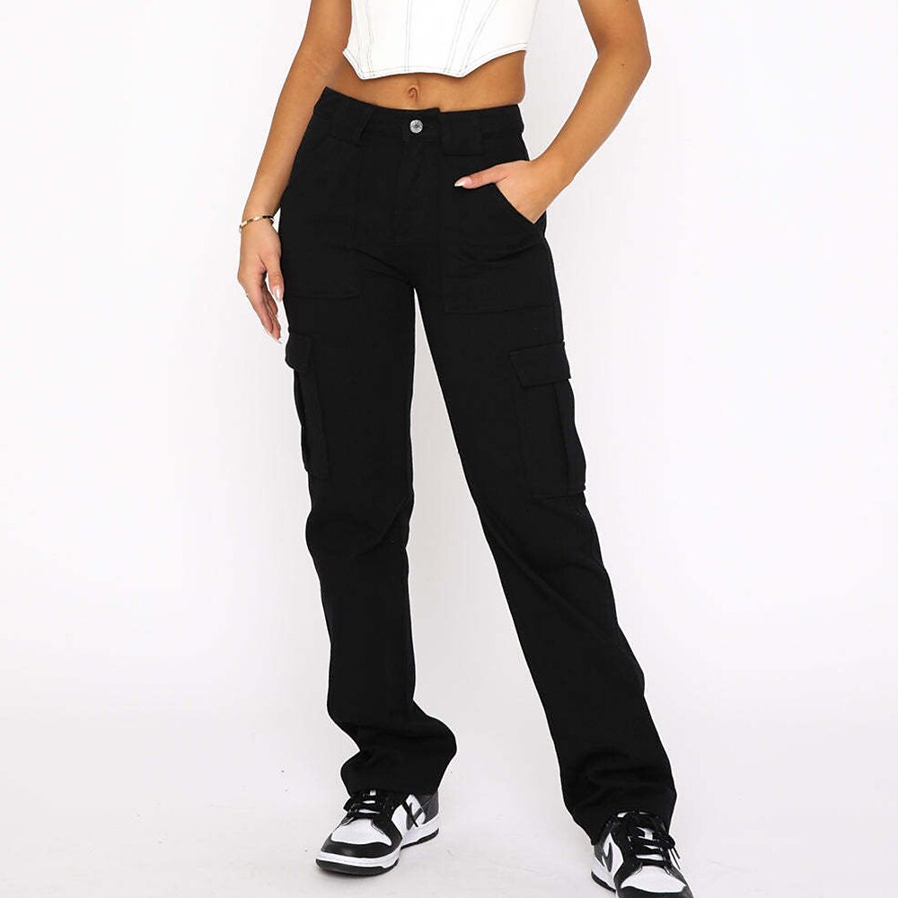 Women's Cargo Pants Wide Leg Pants Trousers Full Length Cotton Baggy Micro-elastic Mid Waist Fashion Casual Street Casual Daily Black Green S M 2023 - US $29.99 –P8