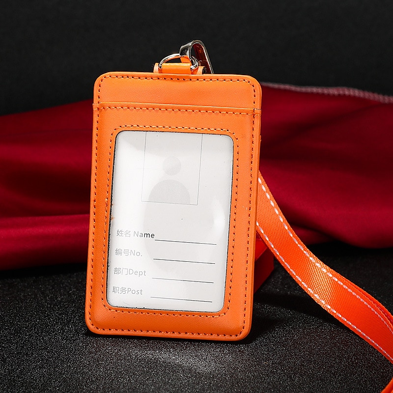 Genuine leather Business Work Card Holder Fashion ID Badge Holders with  Nylon Lanyard ID case Office Supplies