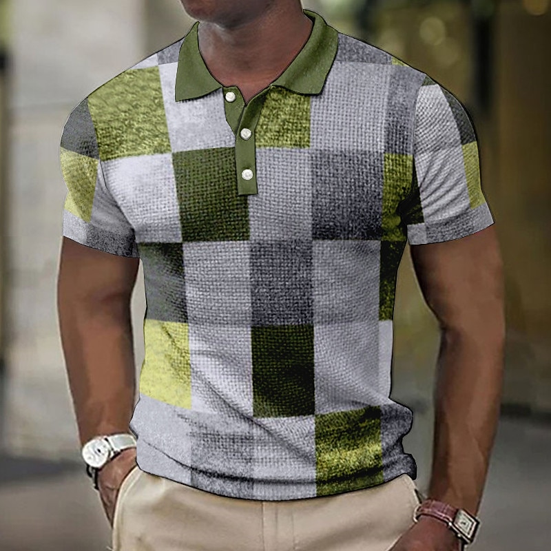 Per uomo Plaid Magliette Polo a Nido d'Ape Maglia da golf Manica Corta Magliette polo Camicie con Colletto Vintage Casual Abbigliamento da vacanza Abbigliamento Formale Abbigliamento da festa Stampa del 2026 a $23.99 –P4