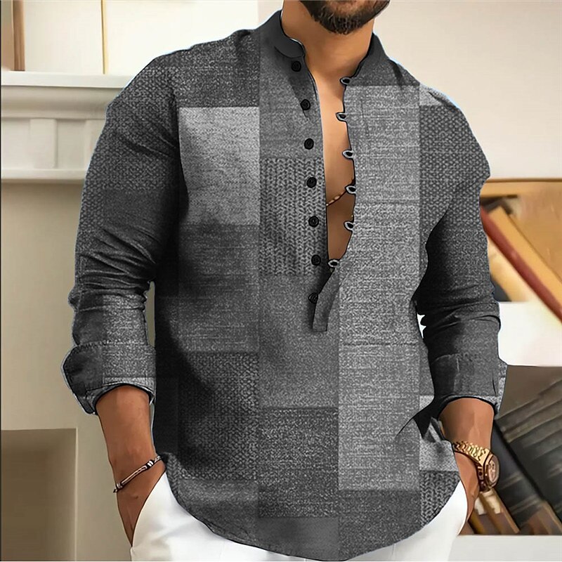 Herren Farbblock Geometrische Muster Geometrie Hemd Knopfhemd Langarm Modisch Strassenmode Designer Casual Ausgehen Sommer Frühling Herbst Ständer Bedruckt Gelb Blau Purpur Grau 2025 - $26.99 –P4