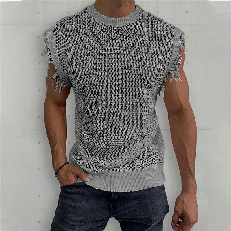 Herren Tank Top Weste Unterhemd Ärmelloses Shirt Ärmellos Rundhalsausschnitt Sommer Einfach Mode Designer Muskel Netz Gestrickt Outdoor Ausgehen Fitnessstudio Weiß Khaki Armeegrün Top T-Shirt für 2025 - $28.99 –P2