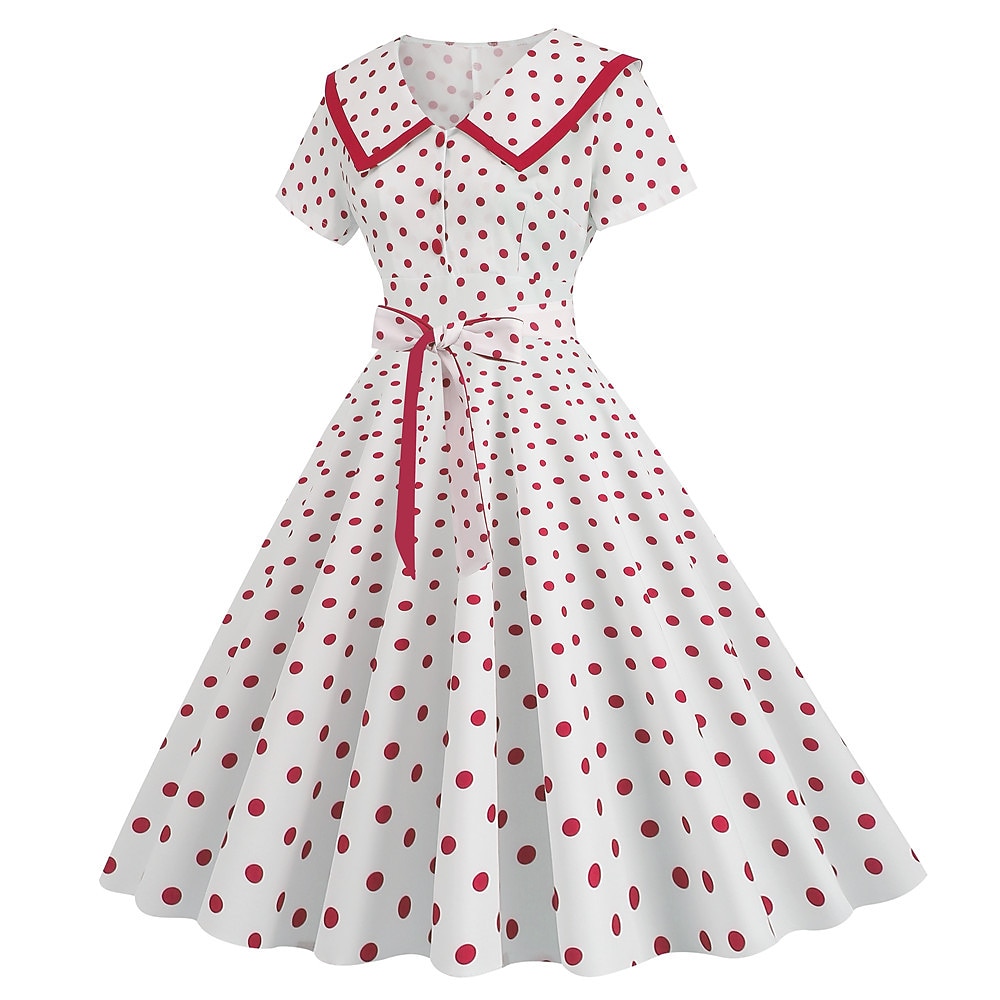 Pöttyös Retró 1950-es Egy vonalú ruha Rockabilly Swing ruha Pöttyös Női Alkalmi / Napi Lánybúcsú Felnőttek Ruha Hazatérő ruhák 2025 - GBP £18 –P13