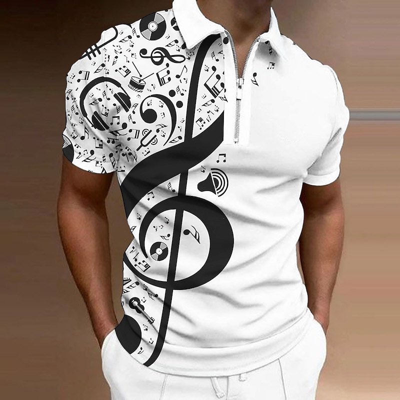 Musikfestival Herren Musik Poloshirts mit Reißverschluss Golfshirt Kurzarm Polo-Shirts Hemden mit Kragen Lässig Urlaubskleidung Festivalkleidung Party-Outfits 3D-Druck Viertelreißverschluss-Poloshirt 2026 - $23.99 –P7