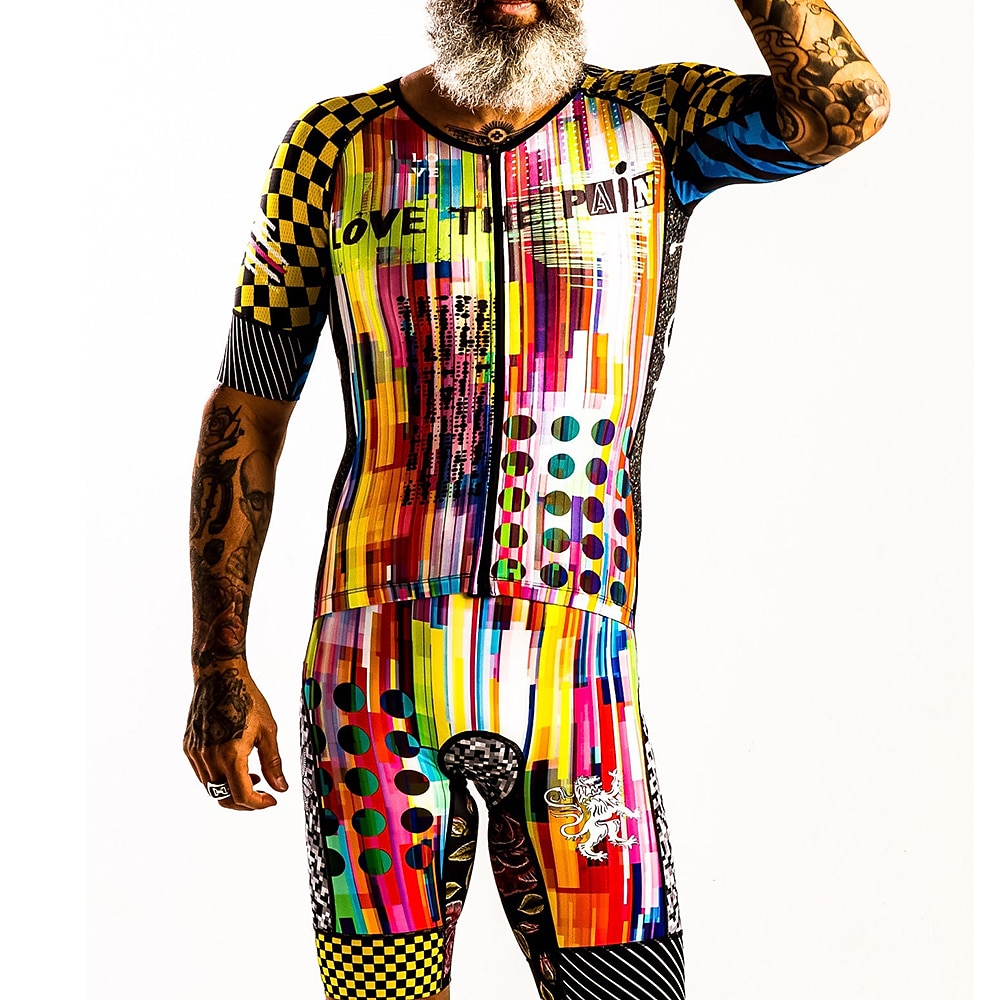 Men's Cycling Jersey with Shorts Short Sleeve Mountain Bike MTB Road Bike Cycling Yellow Graphic Bike Clothing Suit 3D Pad Breathable Quick Dry Back Pocket Polyester Spandex Sports Graphic Grid 2025 - $41.99 –P7