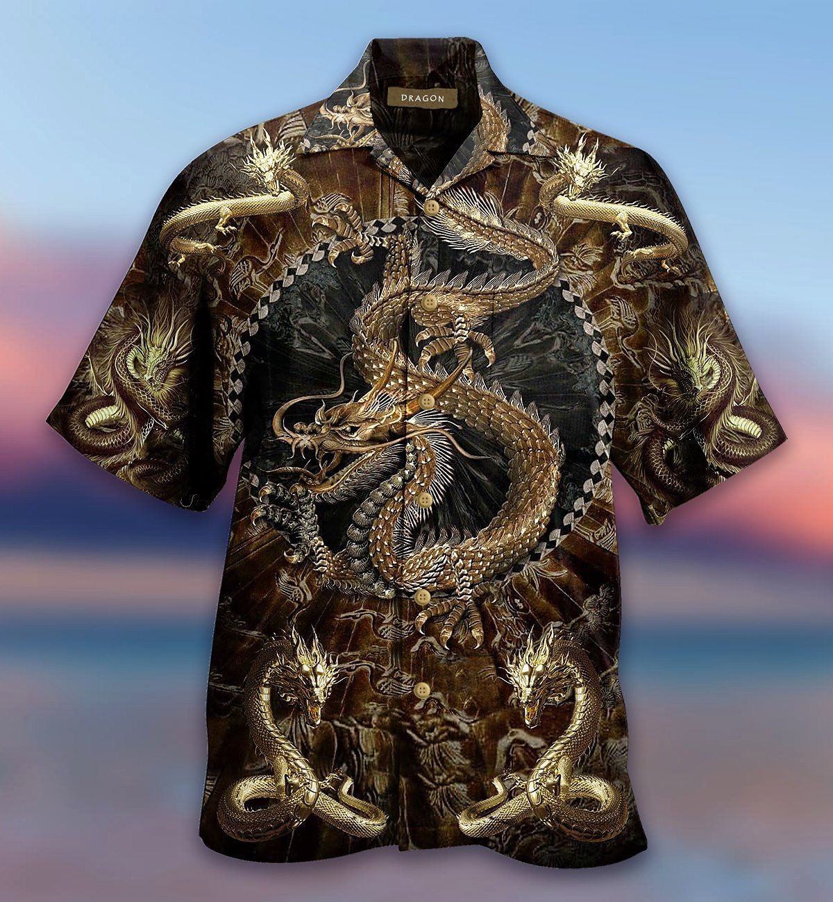 Voor heren Draak Overhemd Overhemd met knopen Korte mouw Tropisch Modieus Hawaii Casual Feestdagen Strand Zomer Lente Strijkijzer Afdrukken Button-omlaag Zwart Wit Bruin Khaki 2025 - $24.99 –P3