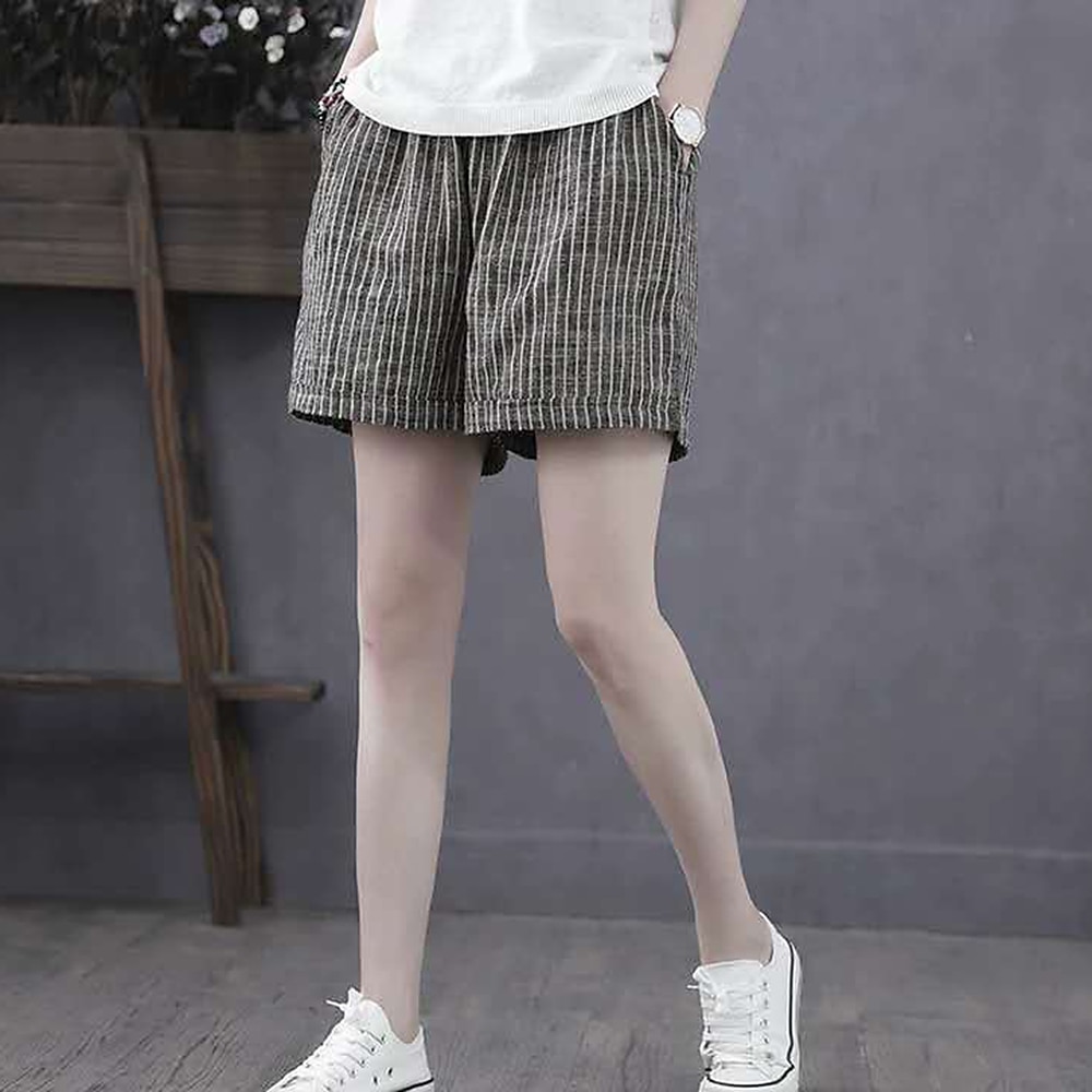 Damen Shorts aus Baumwollleinen Bermudashorts Mode Basic Lässig Kurz Hohe Taille Gestreift Seitentaschen Baggy Komfort Unelastisch Urlaub Straße Alltagstauglich Grau Normale Passform 2025 - $12.99 –P4
