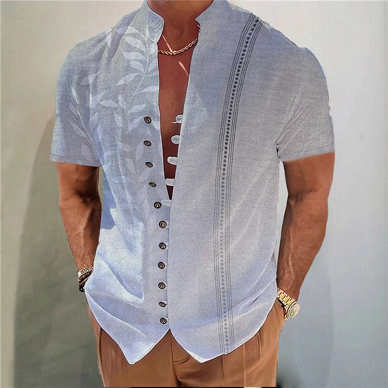 Voor heren Verloop Bladeren Overhemd Overhemd met knopen Korte mouw Modieus Streetwear Ontwerper Buiten Casual Dagelijks Lente zomer Opstaand Afdrukken Geel blauw Paars Groen Grijs 2025 - $24.99 –P5