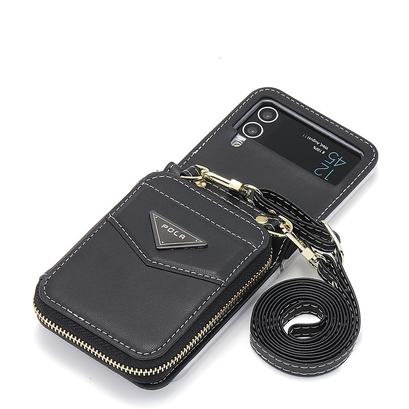 Capa de Telefone Para Samsung Galaxy Z Flip 6 Z Flip 5 Z Flip 4 Z Flip 3 Capa de Carteira Portátil Com Zíper Slot para Cartão Colorido Sólido PC Couro PU de 2025 por $29.99 –P4