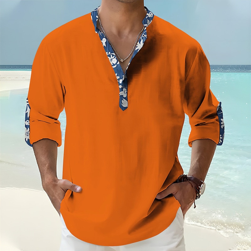 Herr Blommig Tropiska blommor Skjorta Hawaii skjorta Aloha skjorta Långärmad Skjorta Hög krage Mode Streetwear Designer Utomhus Gata Ledigt Svart Vit Rodnande Rosa S M L 2025 - $24.99 –P8