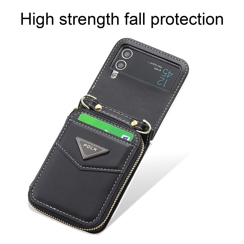 Phone Case For Samsung Galaxy Z Flip 6 Z Flip 5 Z Flip 4 Z Flip 3 Wallet Case Portable Zipper Card Slot Solid Colored PC PU Leather 2025 - $25.99 –P7