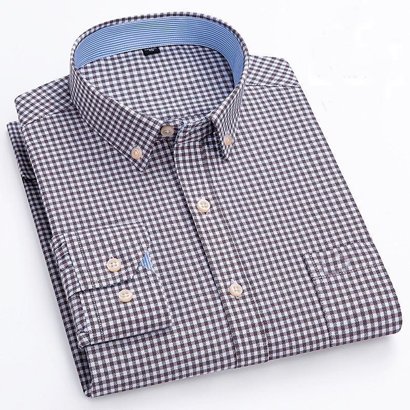 Herren Oberhemd Gestreiftes Hemd Hemd Bügelfreies Hemd Oxford Hemd Kariert / Gestreift / Chevron Hochzeit Büro & Karriere Hellblau Dunkelrot Rote Dunkelmarine Langarm Hemdkragen Ganzjährig Bekleidung 2025 - $33.99 –P13