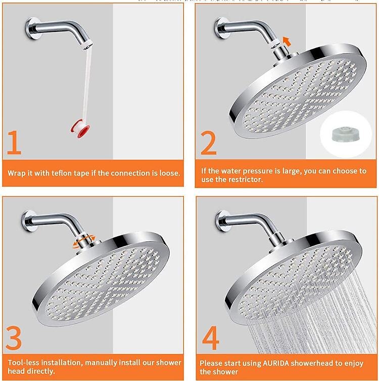 4/6 inch Rainfall Shower Head Set, 5 Mode Sprayer Showerhead with Water Filter, 360-degree Rotation High Pressure Overhead Shower Head Arm Chrome Black Silver 2025 - $9.99 –P8
