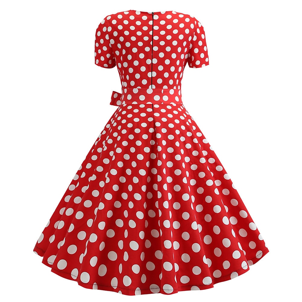 dam a-linje rockabilly klänning prickiga svängklänning flare klänning med accessoarer set 1950-60-tal retro vintage med pannband chiffong halsduk örhängen kattögon glasögon pärlhalsband handskar 7st 2025 - $46.99 –P3