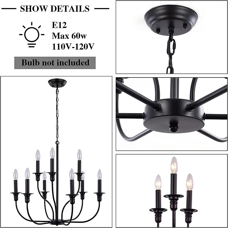Chandelier 6-Light Modern Farmhouse Chandelier Wrought Iron Classic Candle Ceiling Pendant Light Fixture for Dining Room Living Room Kitchen Island Entry Stairwell, Dia 26" 110-240V 2025 - $343.89 –P2