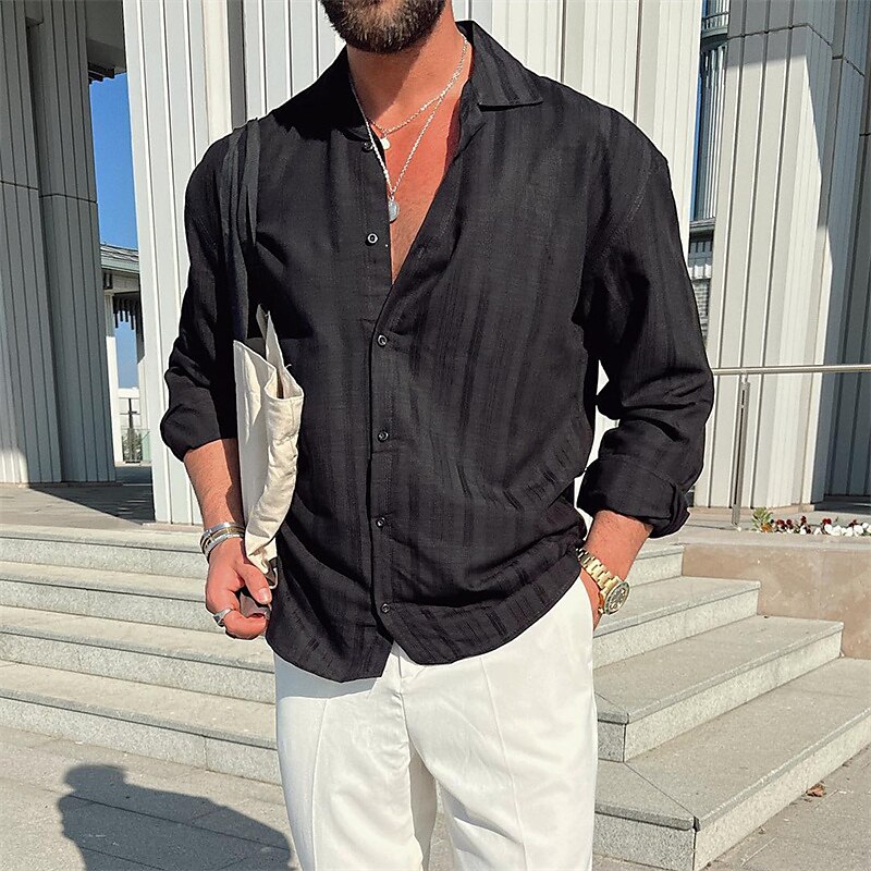 Herren Hemd Sommerhemd Knopfhemd Lässiges Hemd Schwarz Weiß Rosa Langarm Glatt Umlegekragen Täglich Urlaub Bekleidung Modisch Brautkleider schlicht Komfortabel 2025 - $21.99 –P3
