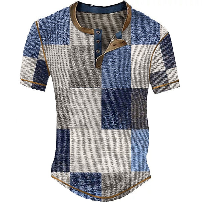 Męskie Graficzny Kratka Koszula Henley z waflami Krótki rękaw Druk 3D Moda Designerskie Podstawowy Na zewnątrz Codzienny Lato Niebieski Błękit nieba Czerwony Brązowy Zielony Henley Koszulka Henley 2025 - $20.99 –P1