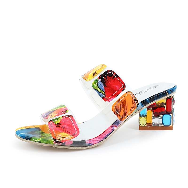 sandali con tacco a blocco trasparenti e colorati con gemme da donna – sandali aperti alla moda per feste estive e outfit casual del 2025 a $29.99 –P5