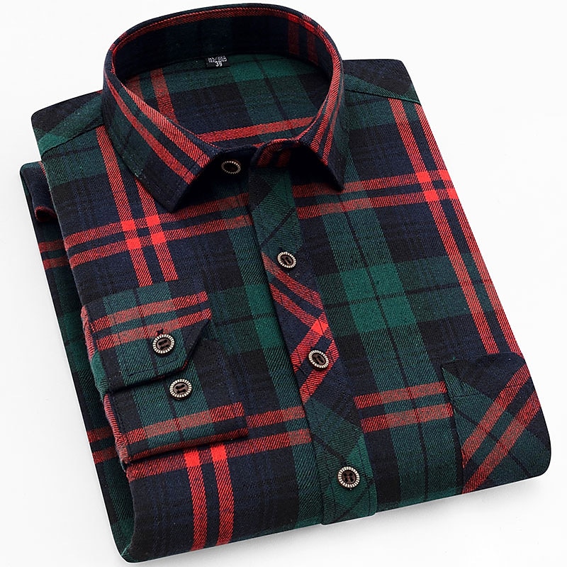 Per uomo Camicia Sopracamicia Tartan All'aperto Streetwear Nero Rosso Blu marino Blu Manica Lunga Collo ripiegato Autunno Inverno Abbigliamento Bottonato del 2025 a $29.99 –P4