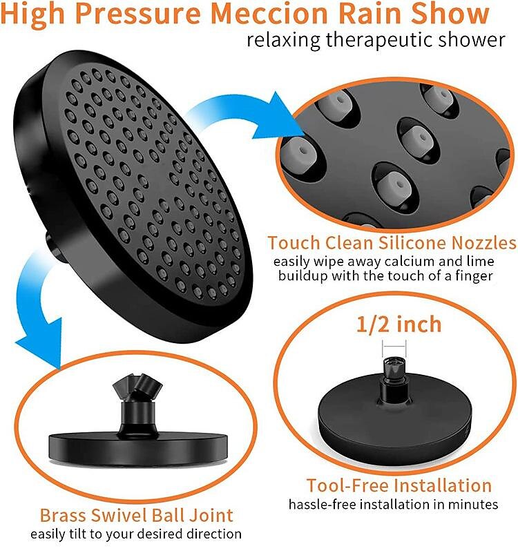 4/6 inch Rainfall Shower Head Set, 5 Mode Sprayer Showerhead with Water Filter, 360-degree Rotation High Pressure Overhead Shower Head Arm Chrome Black Silver 2025 - $9.99 –P7