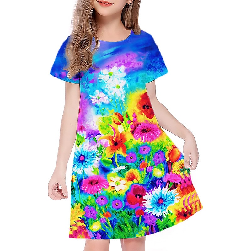 Děti Dívčí Šaty Grafika Květinový Krátký rukáv Venkovní Ležérní Módní Roztomilý Denní Polyester Nad kolena Volnočasové šaty Áčkové šaty Letní šaty Léto Jaro 3-12 let Více barev Černá Světlá růžová 2025 - $15.99 –P7