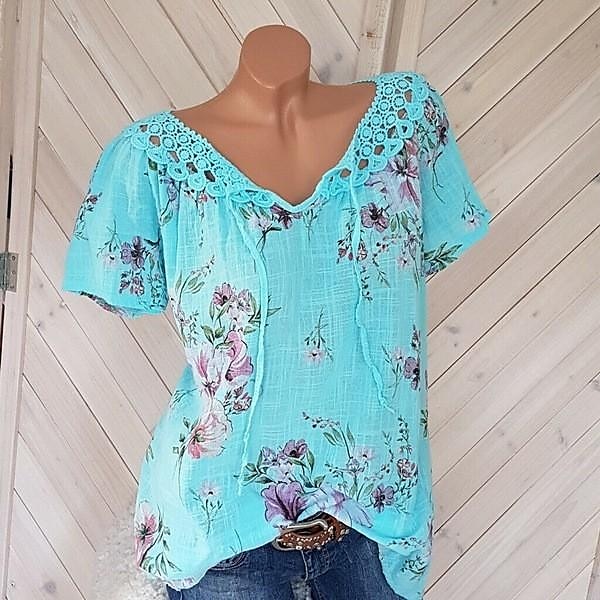Blouses en dentelle blanche élégante pour femmes blouses ajourées basiques florales imprimées courtes tops réguliers col en V décontractés romantiques petits tops pour l'été vêtements de vacances de 2025 ? $16.99 –P3