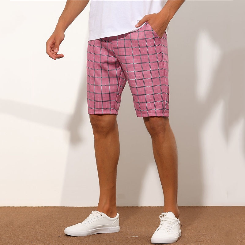 Mens pink sale plaid shorts