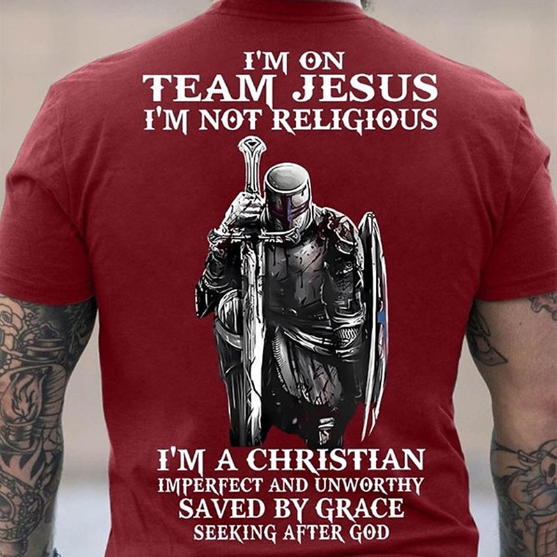 Camiseta gráfica cristiana para hombres equipo Jesús no religioso camiseta de caballero salvado por gracia 2025 - $15.99 –P5