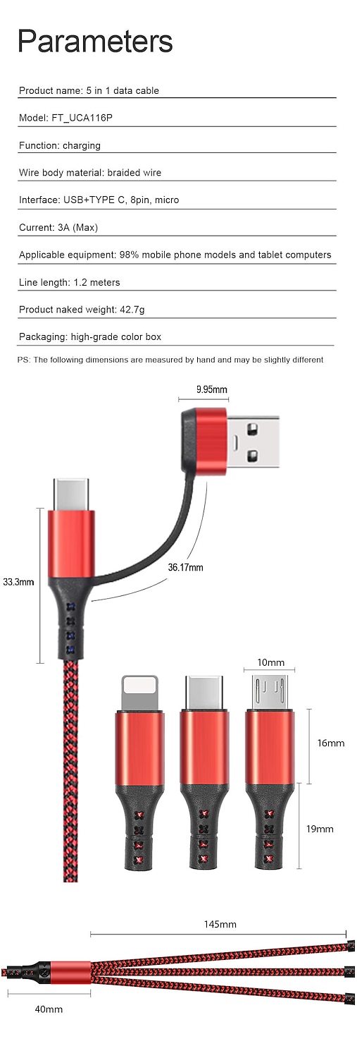 Multi Charging Cable 3.9ft USB A to Type C / Micro / IP 3 A Fast Charging Nylon Braided Durable 3 in 1 For Macbook iPad Samsung Phone Accessory 2025 - $12.99 –P8