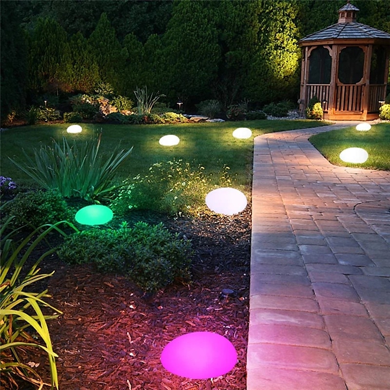 lumini solare de grădină strălucitoare în aer liber lampă în formă de pietruită decor grădină lumină rgb impermeabil peisaj lumini de noapte pentru gazon calea de nuntă 2025 - $52.99 –P7