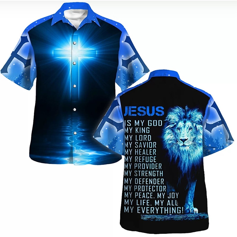 Per uomo Leone Alfabetico Gesù Camicia Camicia con bottoni Manica corta Di tendenza Streetwear Originale Giornaliero Per uscire Fine settimana Estate Primavera Collo ripiegabile Stampa Blu Reale Blu del 2025 a zł94.99 –P1