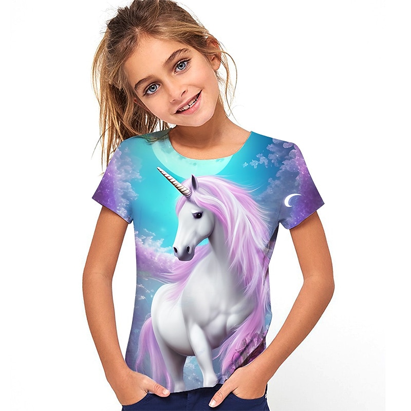 Kinderen Voor meisjes T-shirt Grafisch Buiten 3D-afdrukken Korte mouw Ronde hals Actief 7-13 jaar Zomer Meerkleurig Blozend Roze Rood 2026 - $10.99 –P5