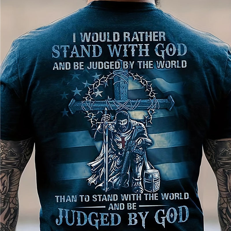 Herre Grafisk Kors Tro Nasjonalflagg T skjorte Christian T-skjorter Kortermet T skjorte 3D-utskrift Crew-hals Skjorte Årgang Mote Designer utendørs Daglig Sport Gul Lysegrønn Blå Vår sommer Klær S M 2025 - $17.99 –P5