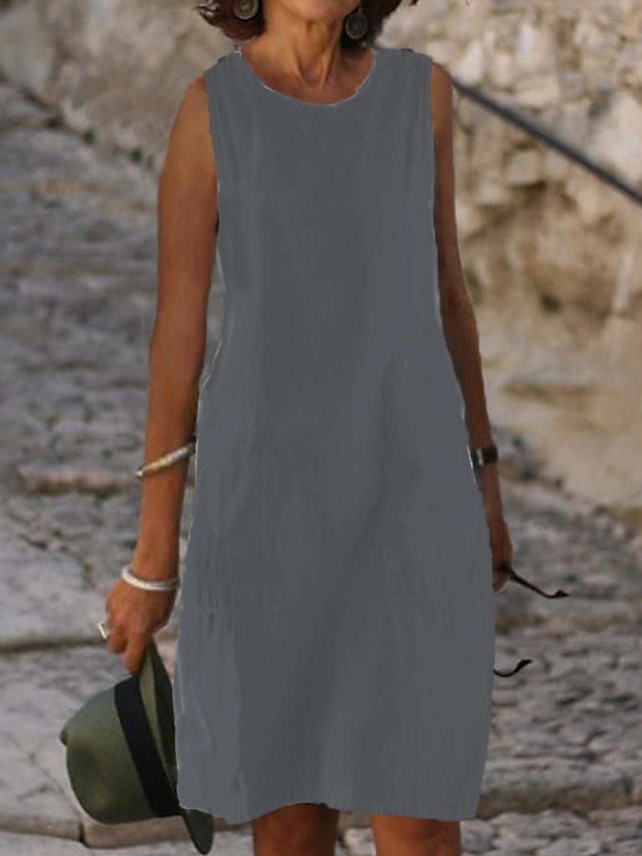 Women's Light Blue Black White Summer Spring Midi Dress White Dress Cotton Linen Dresses Sundress Classic Casual Vacation Daily Loose Fit Plain U Neck 2025 - $32.99 –P8