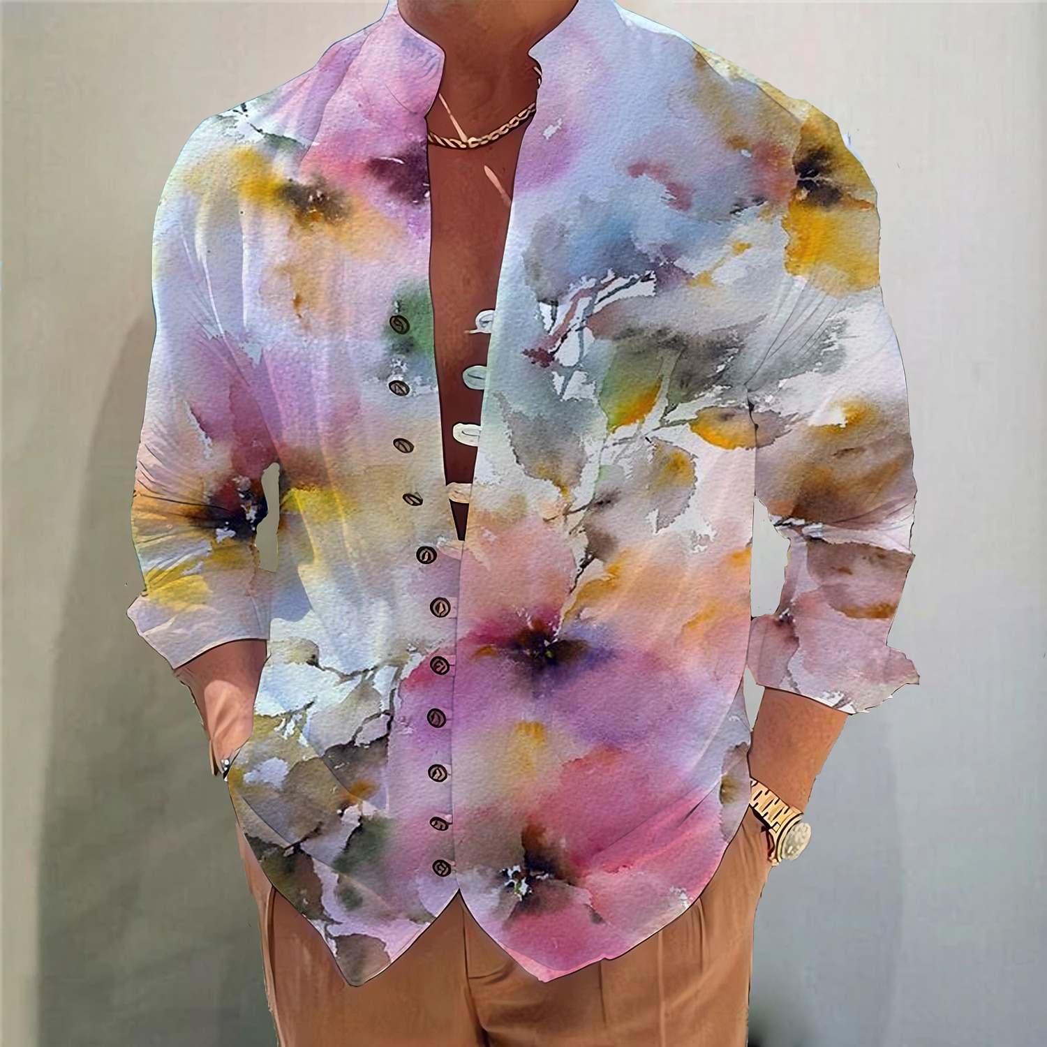 Herr Mörk Skjorta Aloha skjorta Långärmad Mode Designer Ledigt Semester Dagligen Utekväll Höst Vår & sommar Hög krage Mönster Svart Gul Svart / Röd Armégrön Rubinrött 2025 - $26.99 –P4