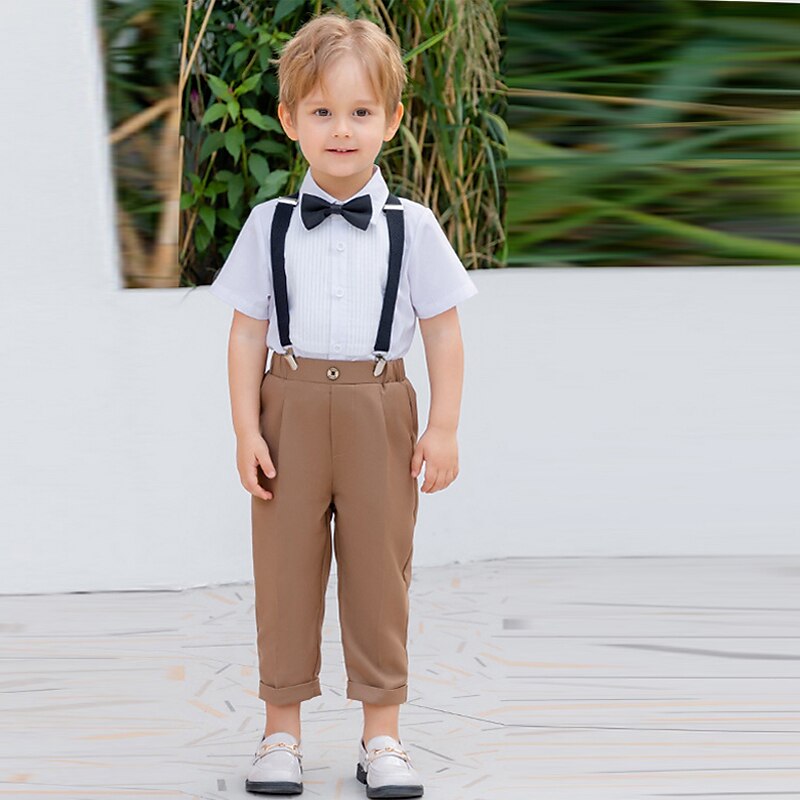 4 Pieces Kids Boys Ring Bearer Outfits Shirt & Shorts Shirt & Pants Formal  Matching Outfit Color Block Short Sleeve Set Party Fashion Cool Party Summer  Spring 7-13 Years Black White Navy