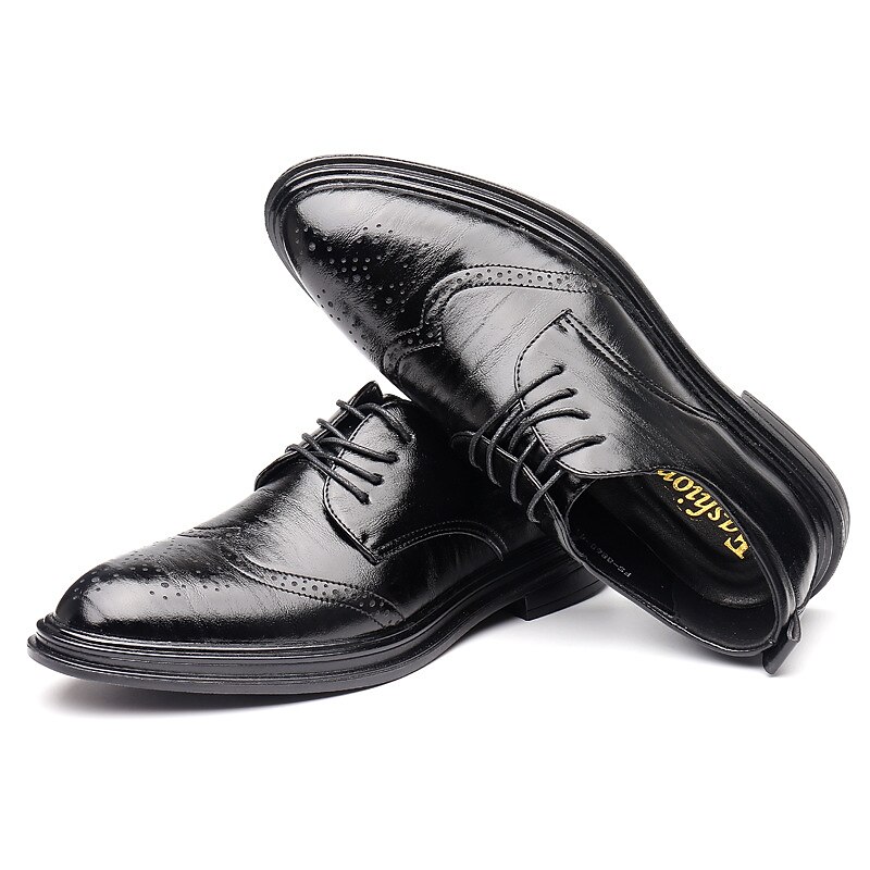 мужские коричневые туфли-броги из искусственной кожи – классический дизайн оксфордов с заостренным носком для деловых встреч, официальных мероприятий и офиса 2026 - $42.99 –P9